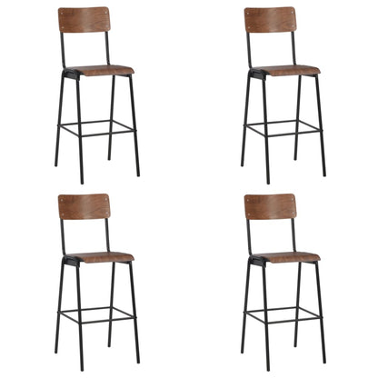 Barkruk – Barstoel – Bistrostoel – Keukenstoel – Stoel – Set van 4 – Multiplex Zitting – Gepoedercoat Stalen Poten