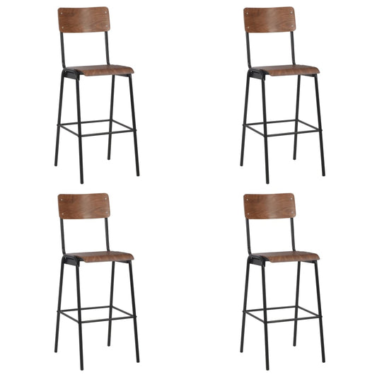 Barkruk – Barstoel – Bistrostoel – Keukenstoel – Stoel – Set van 4 – Multiplex Zitting – Gepoedercoat Stalen Poten