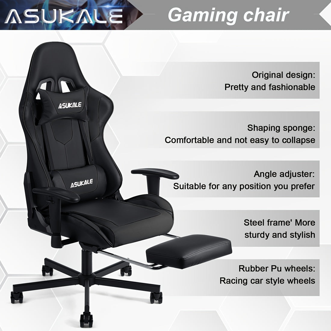 Gamestoel – Gaming Chair – Bureaustoel – Game Stoel – Gaming Stoel – Ergonomisch Ontwerp – Inklapbare Voetensteun – Verstelbare Armleuningen – Lendensteun – 150 kg Draagvermogen – Grijs