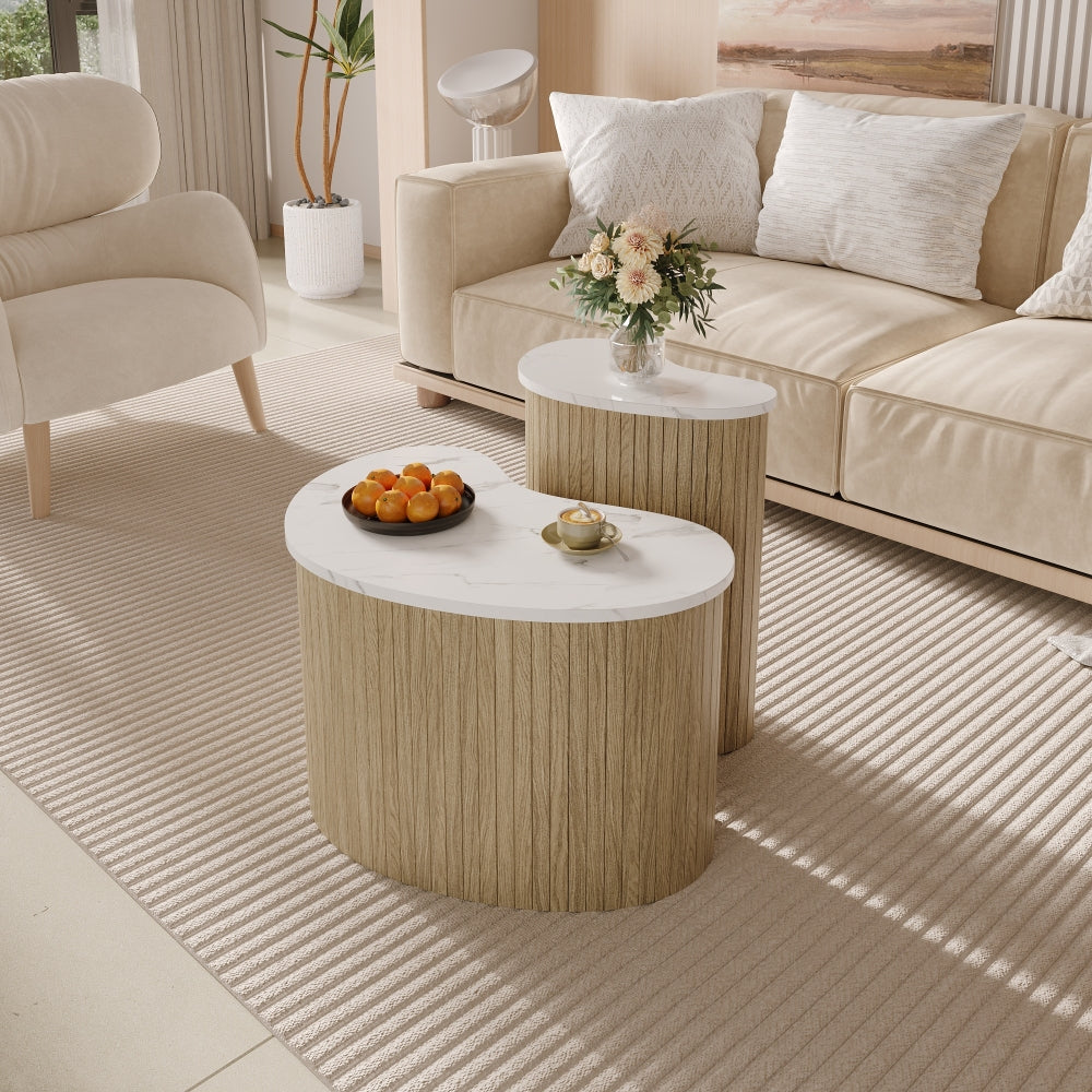 Modern Minimalist Coffee Table with Marble-Effect End | Scandinavian-Inspired Side Table, Versatile Living Room Furniture, Flexibly Combined or Separated to Suit Different Layouts, Metal Construction