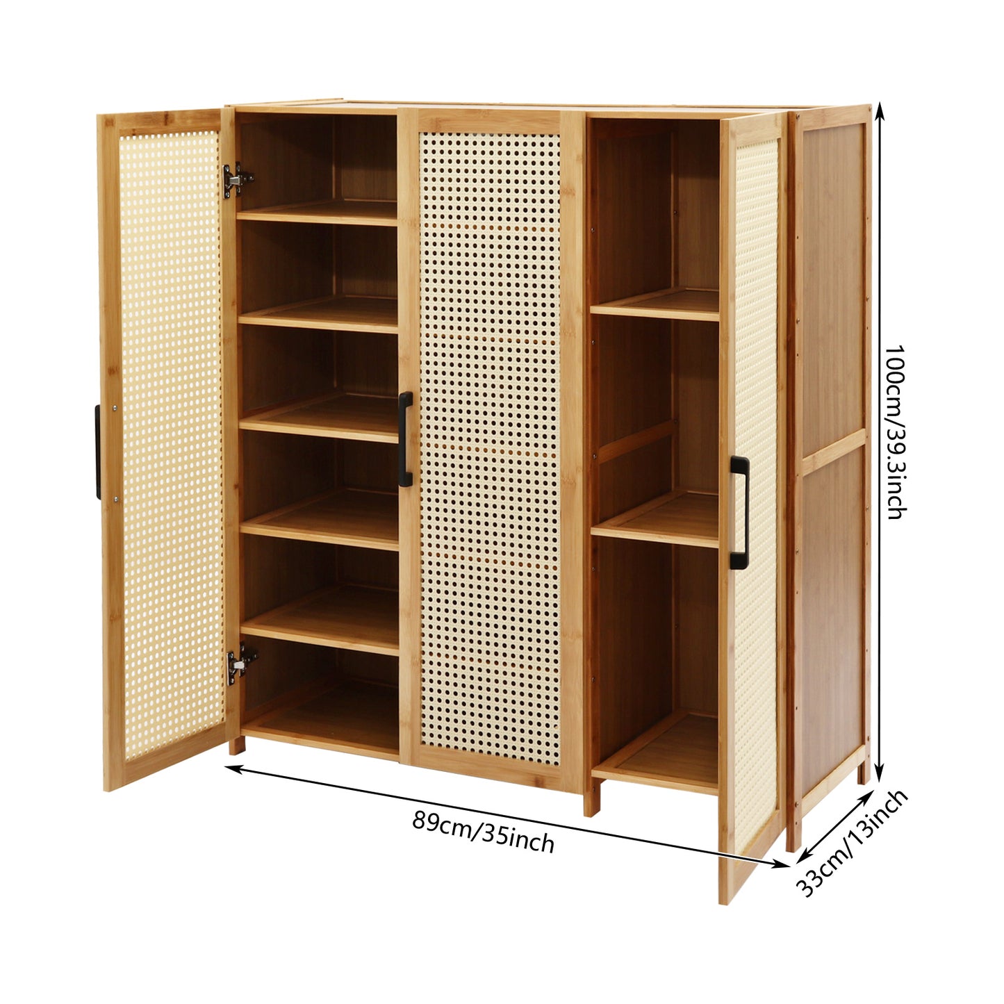 Schoenenkast – Schoenopberger – Schoenrek – Schoenkast – Schoenmeubel – Bamboe En MDF – Geventileerde Deuren – Ruim 89x33x100cm – Vrijstaand Design – Houtkleur