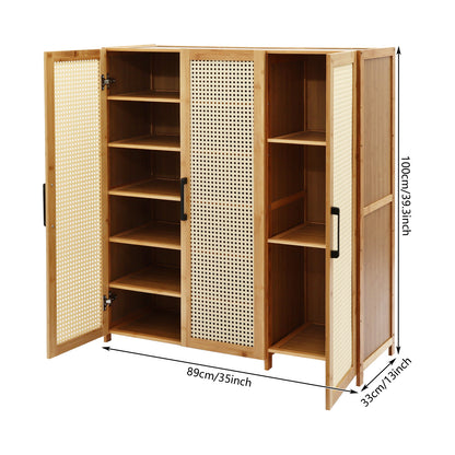 Schoenenkast – Schoenopberger – Schoenrek – Schoenkast – Schoenmeubel – Bamboe En MDF – Geventileerde Deuren – Ruim 89x33x100cm – Vrijstaand Design – Houtkleur