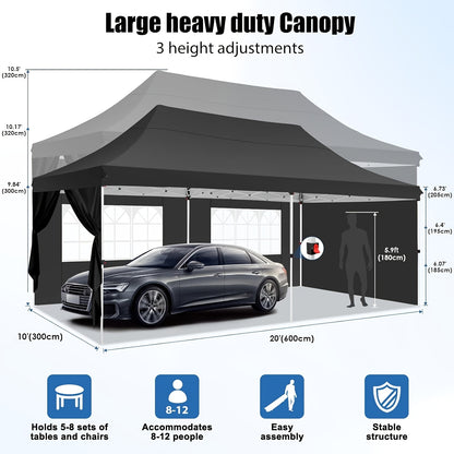 Feesttent – Partytent – Tuintent – Paviljoen – Easy-Up Tent – 3x6 Meter – Waterdicht Polyester – Stevig Aluminium Frame - Zwart