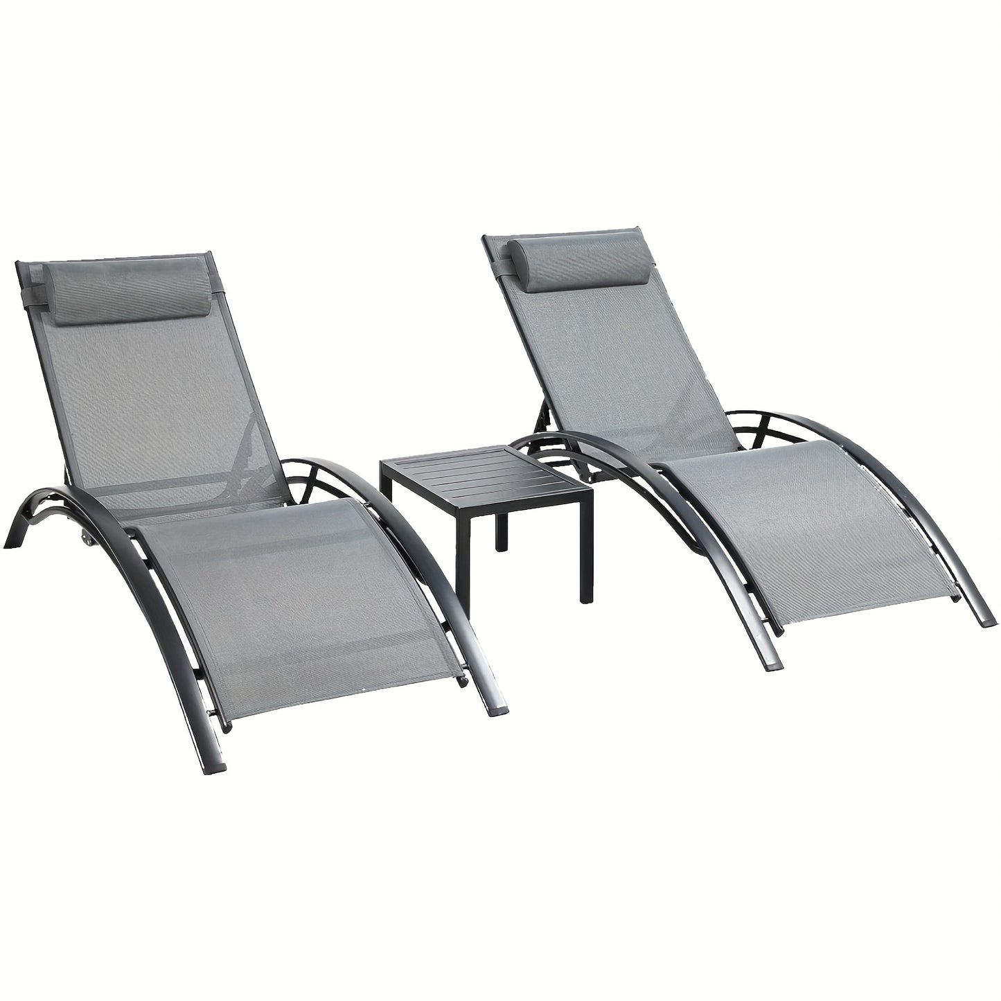 Loungebed – Ligstoel – Loungestoel – Ligbed – Tuinstoel – 2-Persoons Set – 5-Standen Verstelbare Rugleuning – Weerbestendig Frame – Grijs