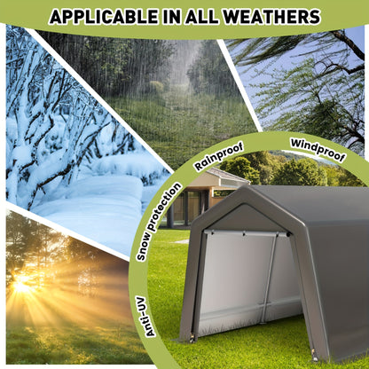 Carport – Overkapping – Tuinoverkapping – Garage Tent – Opslagtent – Waterdicht PE Materiaal – Versterkt Metalen Frame – Roll-Up Ritsdeuren – Afmeting 243x243x235 cm – UV Bestendig – Grijs