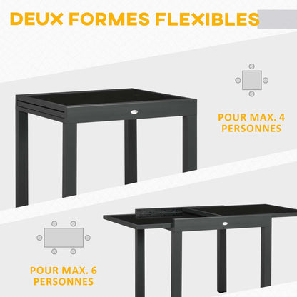 Uitschuifbare Tuintafel – Terrastafel – Verandatafel – Balkon Tafel – Buiten Eettafel – Aluminium Frame – Zwart Gehard Glas – 160x80x75 cm – Weerbestendig & Ruimtebesparend