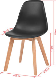 Eetkamerstoelen - Kunststof Zwart - 6 Stuks Eetkamerstoelen - Zwarte Stoelen - Plastic Stoelen - Hout Poten - Comfortabele Stoelen - Zwart