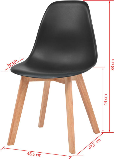 Eetkamerstoelen - Kunststof Zwart - 6 Stuks Eetkamerstoelen - Zwarte Stoelen - Plastic Stoelen - Hout Poten - Comfortabele Stoelen - Zwart