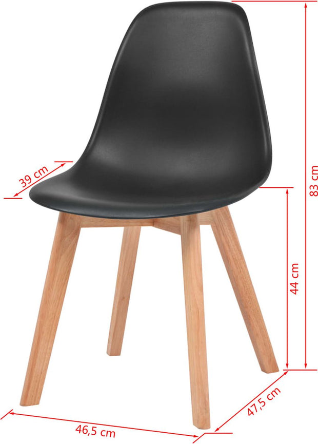 Eetkamerstoelen - Kunststof Zwart - 6 Stuks Eetkamerstoelen - Zwarte Stoelen - Plastic Stoelen - Hout Poten - Comfortabele Stoelen - Zwart