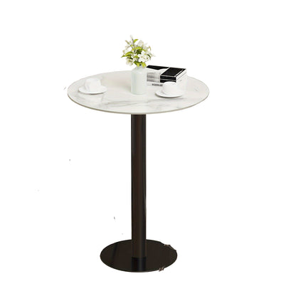 Bartafel – Statafel – Bistrotafel – Barkruktafel – Keukentafel – Rond – Marmerlook – 76 cm Diameter x 100 cm Hoogte – Wit Gesinterd Steenblad – Zwart/Goud Metalen Onderstel