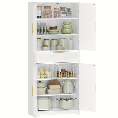 Kitchen Cabinet, Tall Cabinet with 4 Doors, Sideboard with 1 Large Drawer, Buffet Cabinet, Dining Room Cabinet, Adjustable Shelves, for Dining Room, Kitchen, Living Room, White