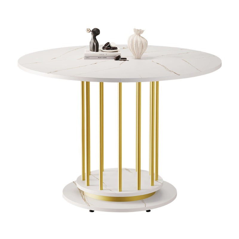 Ronde Eettafel – Ronde Tafel – Eetkamertafel – Keukentafel – Kleine Tafel – Marmerlook Blad – Stevig Metalen Frame – 100 cm Diameter – 4-6 Personen