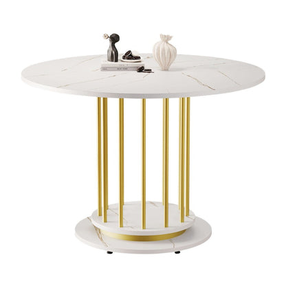 Ronde Eettafel – Ronde Tafel – Eetkamertafel – Keukentafel – Kleine Tafel – Marmerlook Blad – Stevig Metalen Frame – 100 cm Diameter – 4-6 Personen