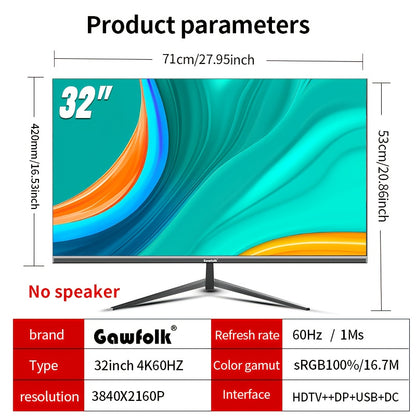 32-inch 4K Monitor – UHD Computerscherm – Frameloos Scherm – IPS Scherm – VESA Monitor – 60Hz Verversingssnelheid – Direct Facing Design