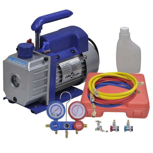 Vacuümpomp – Vacuümpompset – Manometerset – Koelpomp – Aircopomp – 1-Fase Vacuümpomp – Aluminium Behuizing – Inclusief 2-Wegs Manometer