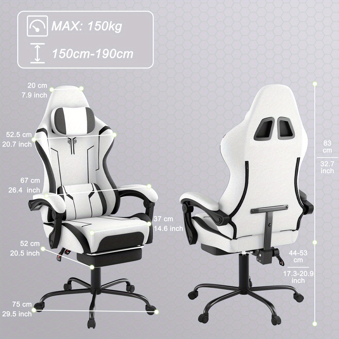 Gamingstoel – Gamestoel – Bureaustoel – Office Chair – Computerstoel – Ergonomisch – Verstelbare Hoogte – Massagefunctie – Draaggewicht 135 kg – Met Armleuningen en Voetensteun