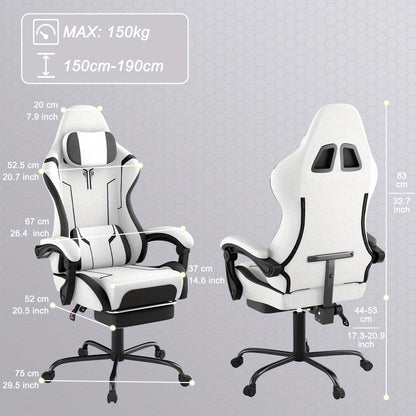 Gamingstoel – Gamestoel – Bureaustoel – Office Chair – Computerstoel – Ergonomisch – Verstelbare Hoogte – Massagefunctie – Draaggewicht 135 kg – Met Armleuningen en Voetensteun