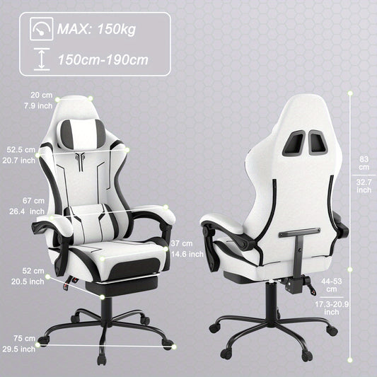 Gamingstoel – Gamestoel – Bureaustoel – Office Chair – Computerstoel – Ergonomisch – Verstelbare Hoogte – Massagefunctie – Draaggewicht 135 kg – Met Armleuningen en Voetensteun