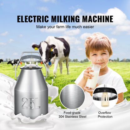 Melkmachine – Elektrische Melkset – Geitenmelker – Koeienmelker – Melkafname Apparaat – 25 Liter Roestvrij Staal – 550W Krachtige Motor – Instelbare Vacuümpulsatie