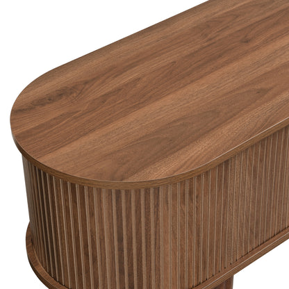 TV Lowboard – TV Meubel – TV Kast – TV Bank – Dressoir – Rieten Schuifdeur – Walnoot Afwerking – 175 cm Breed – MDF Material