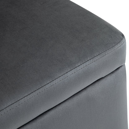 Bankje – Opbergbank – Zitbank – Opbergkist – Gestoffeerd – Donkergrijs – Met Opbergruimte – 100x40x42 cm – Rubberhout Frame – Metalen Poten