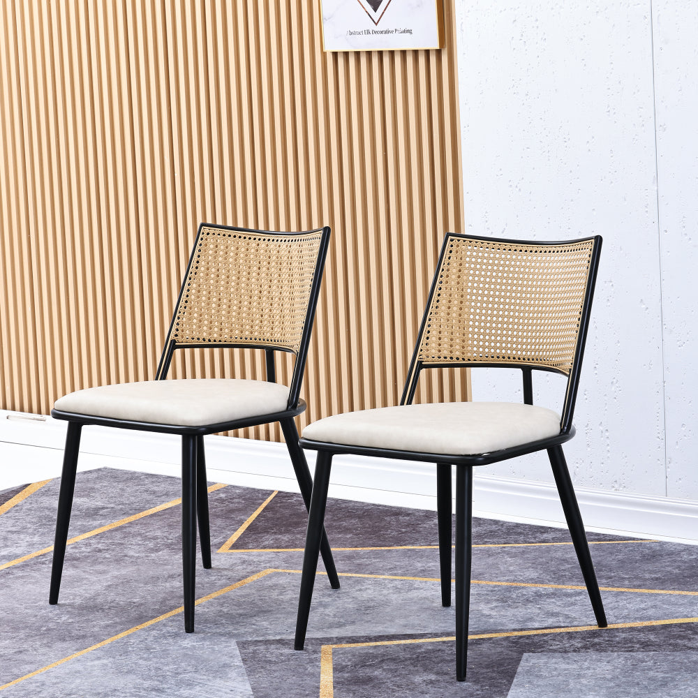 Dining chairs, rattan chairs typically possess a natural, lightweight appearance, lending an organic feel to both indoor and outdoor spaces. The design of these chairs is generally simple yet elegant, available as a set of tw