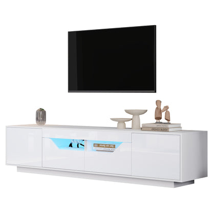 Modern White Freestanding TV Stand with 2 Drawers & 2 Cabinets, TV Board & Storage Shelf - Heavy-Duty Metal Construction, Minimalist Media Console for 75-Inch TVs, Space-Saving Low-Profile Design, Compatible with Large TVs up