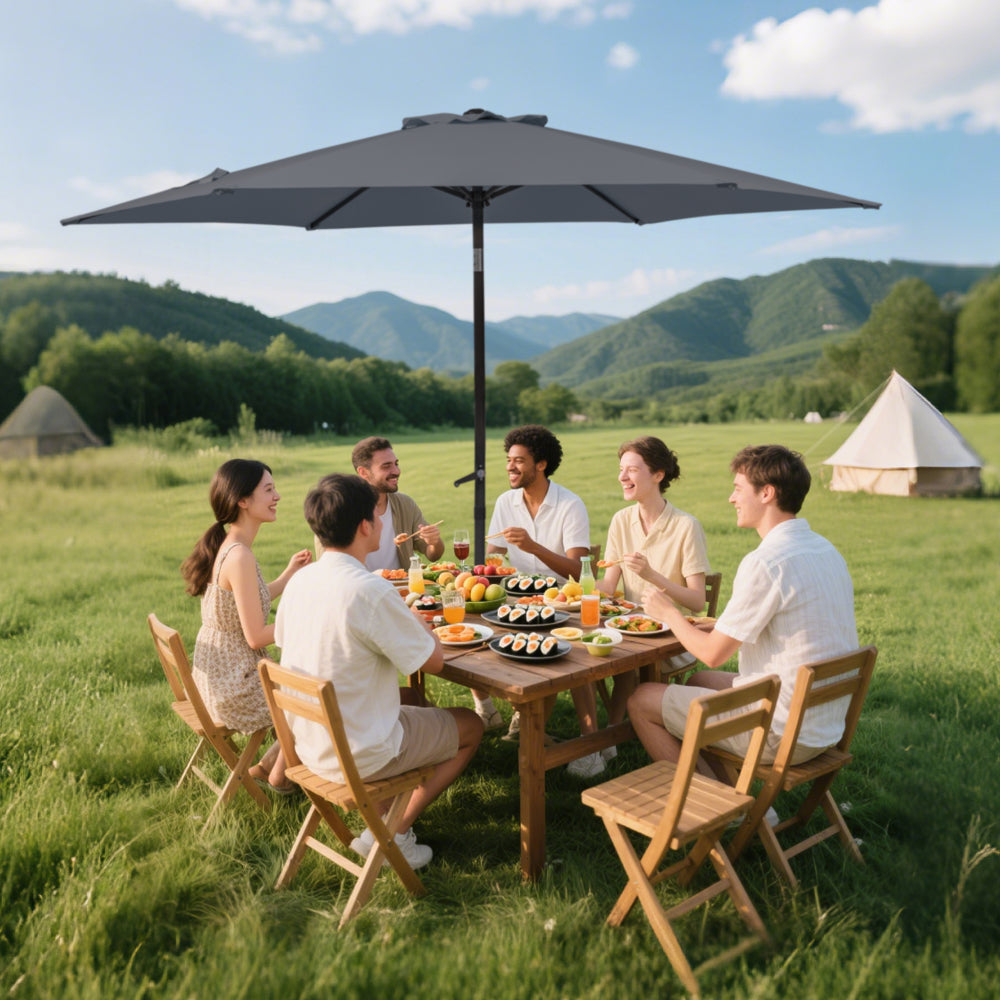 Parasol – Stokparasol – Balkonparasol – Zweefparasol – Strandparasol – 270 cm Diameter – Duurzaam Waterafstotend Doek – Stevig IJzeren Frame – Opvouwbaar & Draagbaar – Modern Grijs