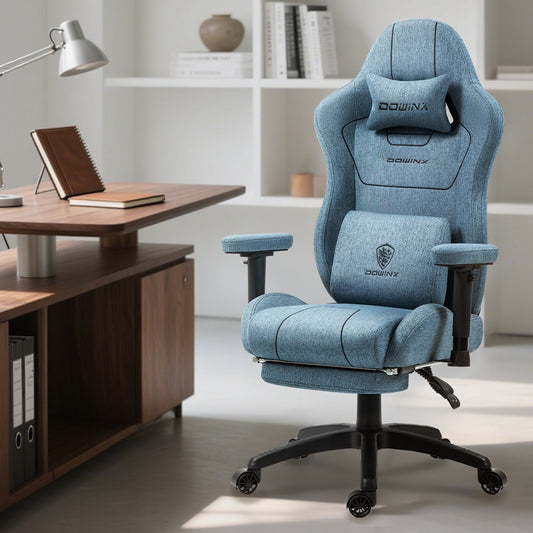Ergonomische Gaming Stoel – Bureaustoel – Computestoel – Racestoel – Zwarte Werkstoel – Hoog Rugleuning – Verstelbare Armleuningen & Voetensteun – Stevig Metalen Frame