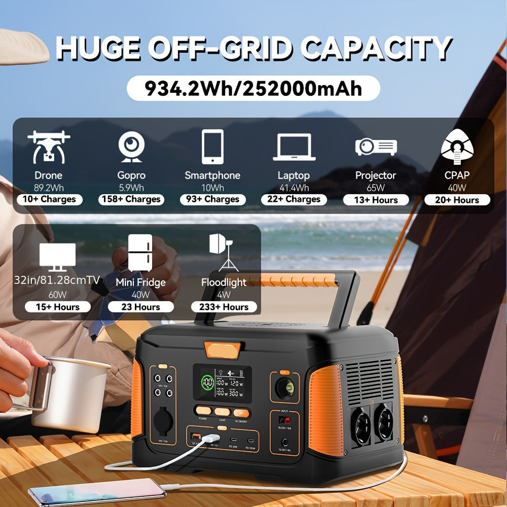Draagbare Powerstation – Mobiele Accu – Noodstroom – Camping Batterij – 932,4Wh Capaciteit – 1000W Continu Vermogen