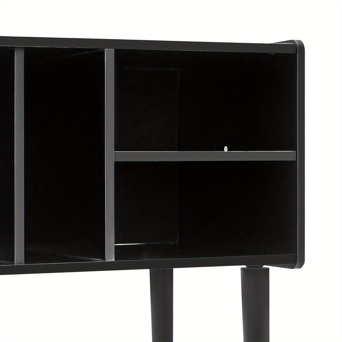 Modern Black Vinyl Record Player Stand with Storage Cabinet - Heavy-Duty MDF & Iron Construction, 80.01cm x 68.07cm x 39.88cm Turntable Stand with 4-Tier Shelves, Holds 220 Vinyl Records, Space-Saving Design for Living Room,