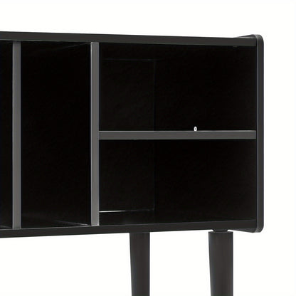 Modern Black Vinyl Record Player Stand with Storage Cabinet - Heavy-Duty MDF & Iron Construction, 80.01cm x 68.07cm x 39.88cm Turntable Stand with 4-Tier Shelves, Holds 220 Vinyl Records, Space-Saving Design for Living Room,