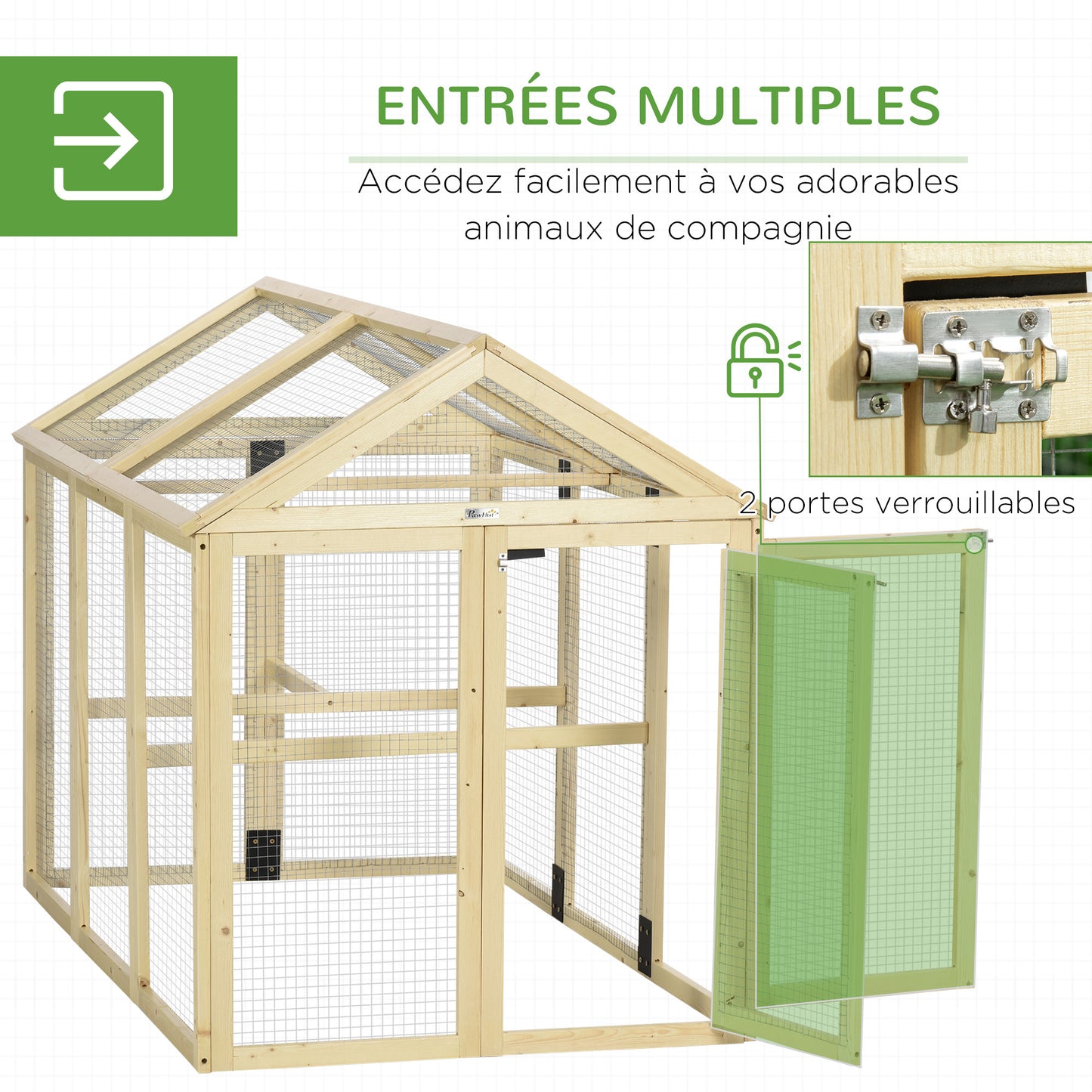 Kippenren Hennenhok Kippenkooi Kippenhok Kippenslaaphok – Houten Kippenrennen Natuurlijke Kleur – Ruimte 140x88,5x106 cm – Veilig Met Lockbare Deuren