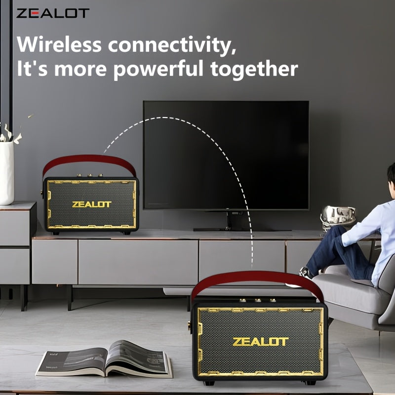 ZEALOT  50W Wireless Speaker System with Dual Pairing, 24000mAh Battery & 36H Playtime, /Type-C Charging, Wireless, Low Latency Gaming Sound, Compatible with TV/Phone/Tablet, Home Theater Stereo Sound System with Dynamic Loud