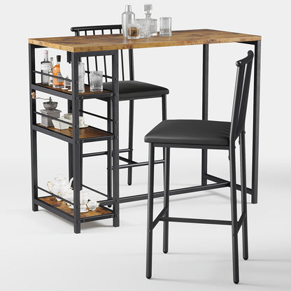 Eettafelset – Eettafel – Keukentafel – Eetkamerset – Zitgroep – 3-Delig – Donkerbruin Hardhout – Compact Met Opbergruimte