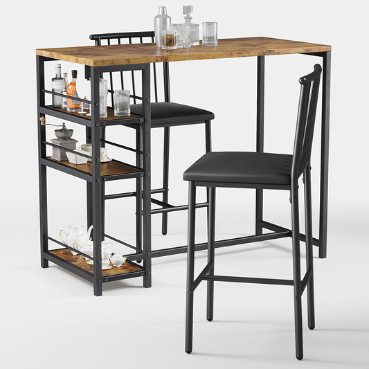 Eettafelset – Eettafel – Keukentafel – Eetkamerset – Zitgroep – 3-Delig – Donkerbruin Hardhout – Compact Met Opbergruimte