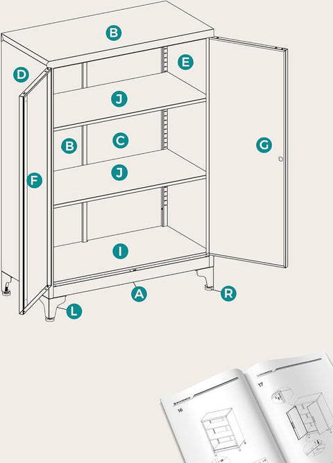 Dossierkast - multifunctionele kast - kantoorkast met 2 deuren - kast afsluitbaar - opbergkast van staal - voor werkkamer - woonkamer - 40D x 60B x 90H cm - wit