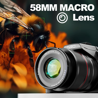 Digitale Camera – Fototoestel – Compact Camera – Vlogcamera – Fotocamera – 64MP 5K Video – 16x Optische Zoom met Wifi & App Bedienbaar – 180° Kantelbaar 3-inch Scherm – Autofocus – Inclusief Tas, 2 Batterijen en 32GB Kaart