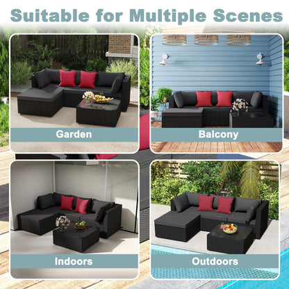 Loungeset – Tuinset – Hoekbank – Balkonset – Tuinmeubelen – Polyrattan – Gegalvaniseerd Stalen Frame – Inclusief Kussens