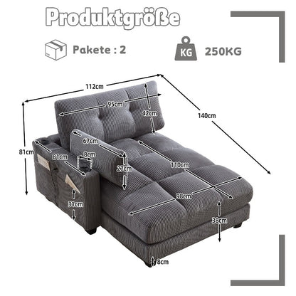 Palmen Stoel – Lounge Stoel – Relaxstoel – Recliner – Zetel – Met Fluffy Gestreepte Kussens – Met 3 Bekerhouders & Zijvak – Stevig Metalen Frame – Met Zachte Bekleding