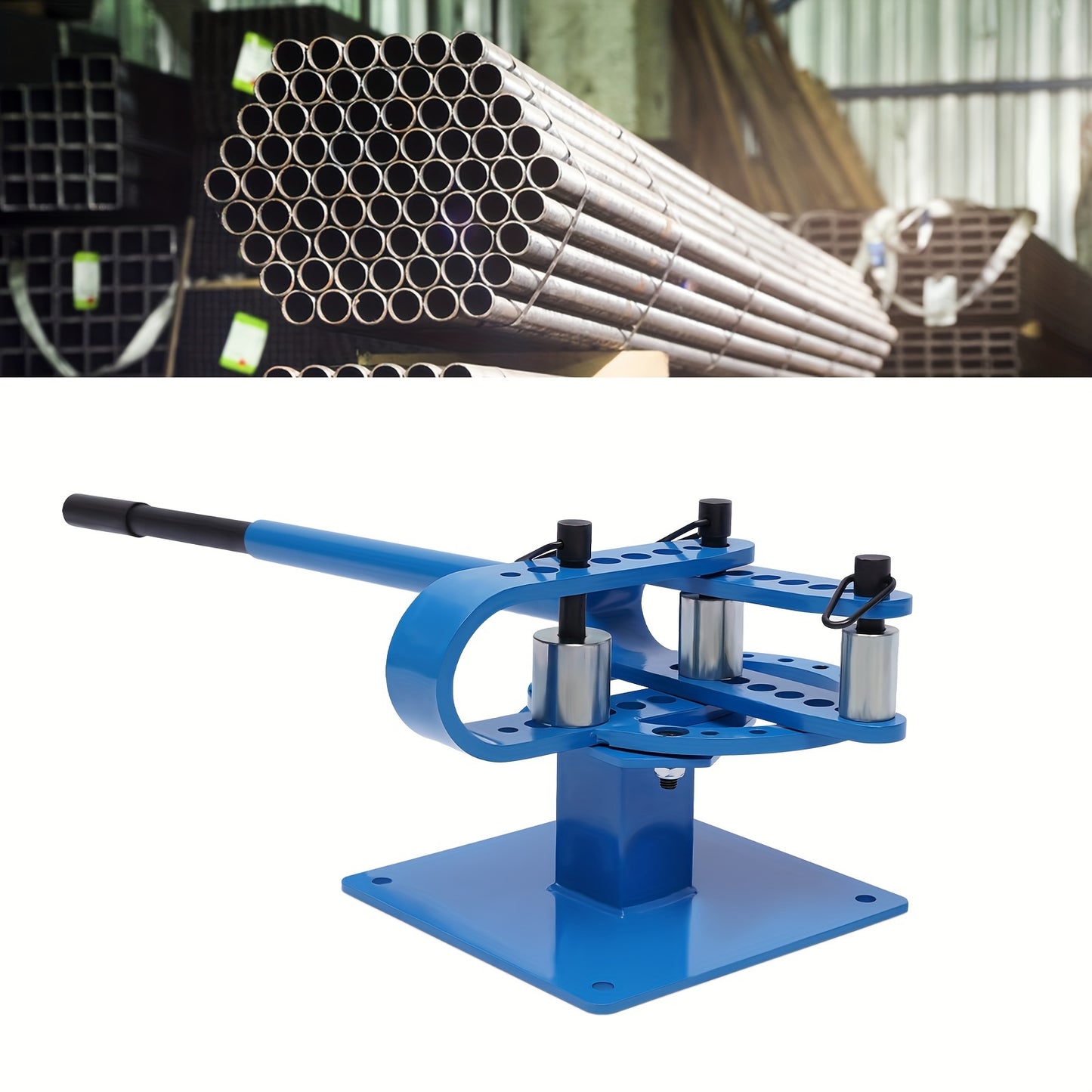 Handmatige Buigmachine – Buizenbuiger – Pijpbuiger – Metalen Buigen – Staven Buigen – Blauw – Telescopisch Handvat 112 cm – 7 Verwisselbare Buigmatrijzen 25-75 mm