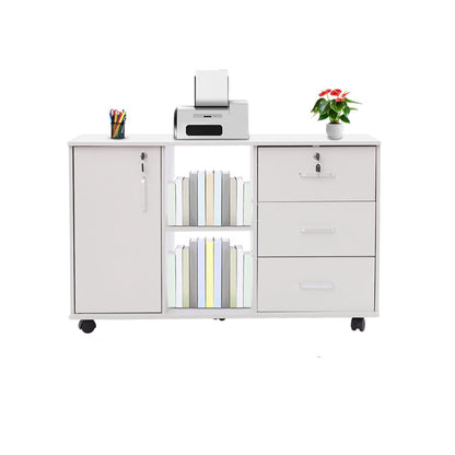 Archiefkast – Ladekast – Kantoorkast – Opbergkast – Dossierkast – Mobiele kast met slot – 5 wielen met rem – 90x34x59 cm – Aluminium frame wit