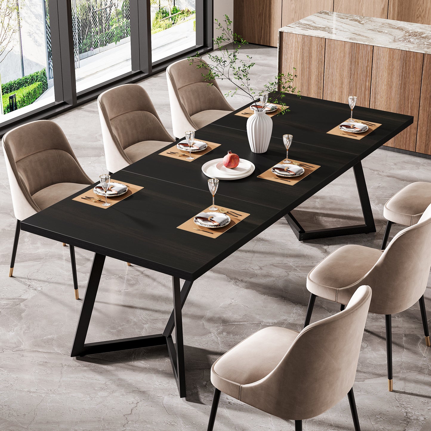 Eettafel – Tafel – Dinertafel – Werktafel – Vergadertafel – Extra Lang 179,98 cm – MDF Houtnerf – Stevige Metalen Poten met Vloerbescherming