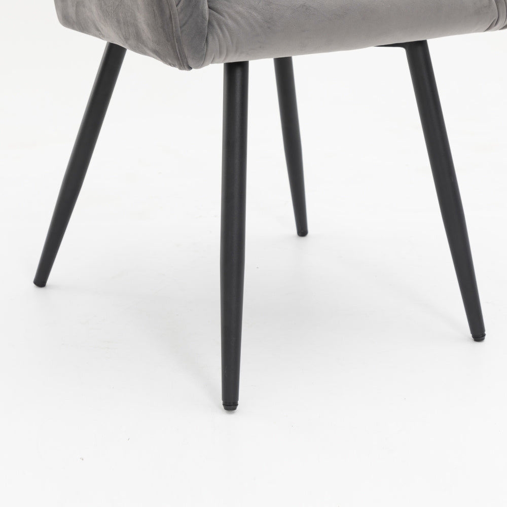 Eetkamerstoel – Stoel – Zetel – Kuipstoel – Armstoel – Set Van 2 – Velvet Bekleding – Verstelbare Metalen Poten – Grijs