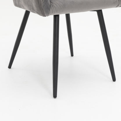 Eetkamerstoel – Stoel – Zetel – Kuipstoel – Armstoel – Set Van 2 – Velvet Bekleding – Verstelbare Metalen Poten – Grijs