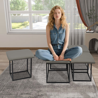 Sofa Poef – Voetenbank – Krukje – Zitzak – Bijzettafel – Multifunctioneel 5-in-1 Design – Memory Foam Comfort – Stevig Carbonstaal Frame – Grijs – Compact & Stapelbaar 46x48 cm