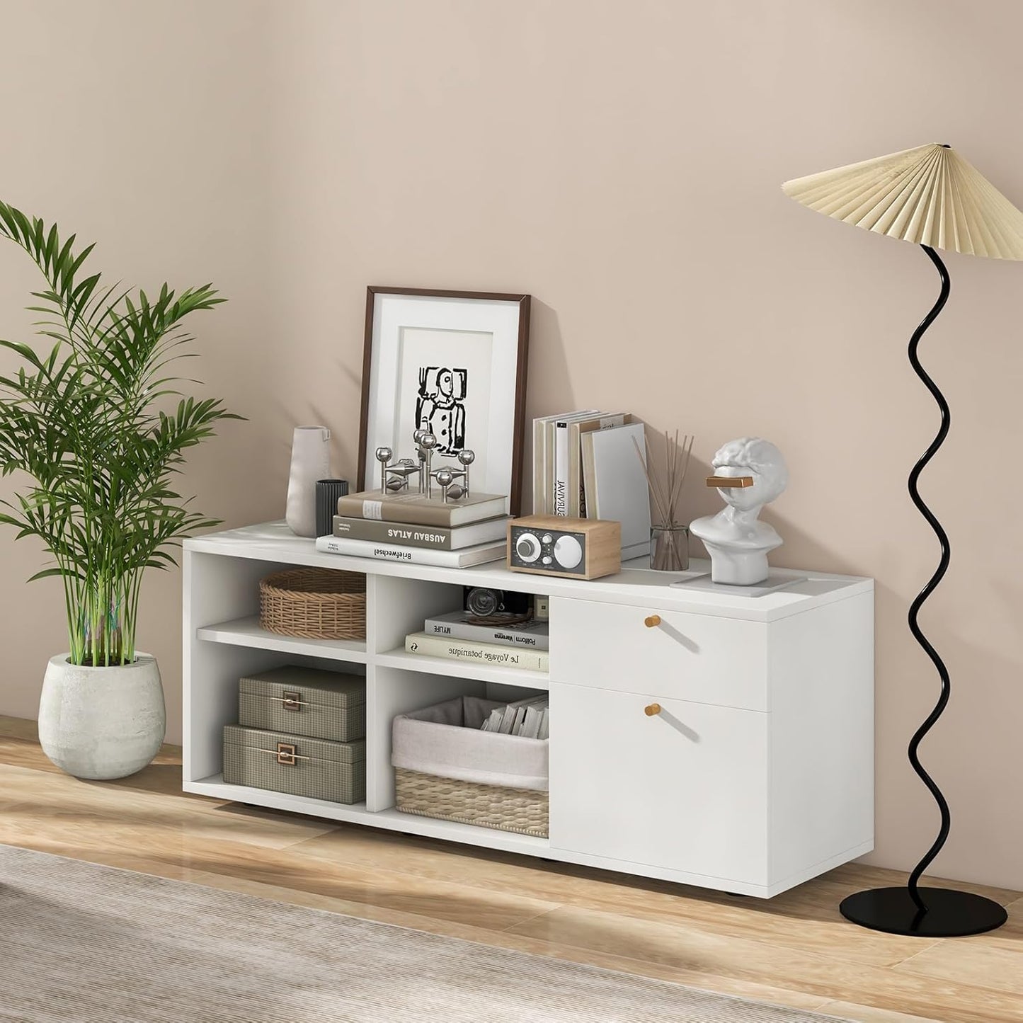 Witte Opbergkast – Opbergmeubel – Kasten – Dressoir – Ladekast – Ruim 108x39 cm – MDF Met Metalen Ladegeleiders