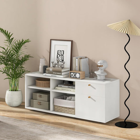 Witte Opbergkast – Opbergmeubel – Kasten – Dressoir – Ladekast – Ruim 108x39 cm – MDF Met Metalen Ladegeleiders