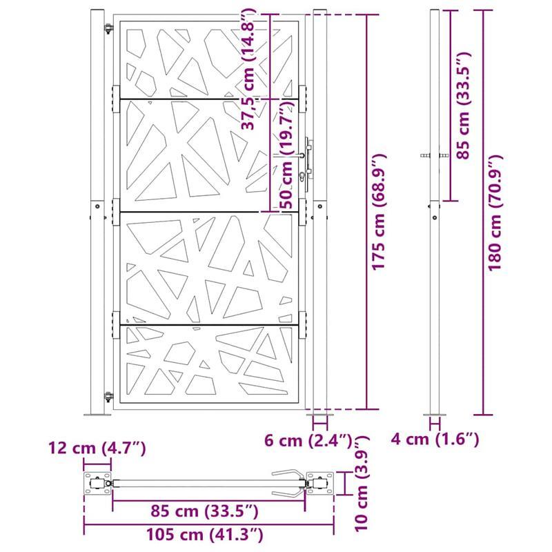 Poort – Tuinpoort – Toegangspoort – Gaaspalenz – Slagpoort – Zwart Stalen Poort – Ingebouwde Verlichting – 105x180 cm
