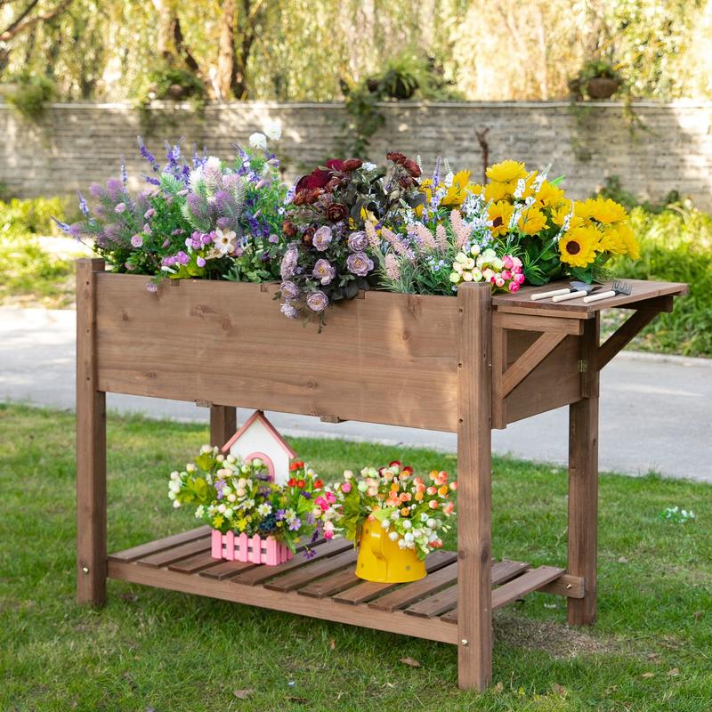 Foldable Solid Wood Raised Bed with 8 Divided Compartments - Heavy-Duty Modern Planter Box, Herb Bed & Flower Pot, Space-Saving Elevated Design for Balcony,, Small Gardens (123x54x80cm) - Sturdy Outdoor Plant Box